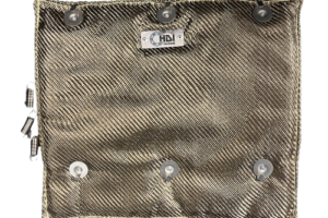 A silver bag with some metal rivets on it