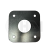 A black metal plate with four holes on it.