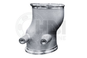 A stainless steel pipe with two valves on each side.