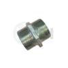 Metal threaded pipe fitting on white background.